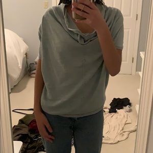 Knitted and Knotted Blue Shimmer Cowl Neck Blouse